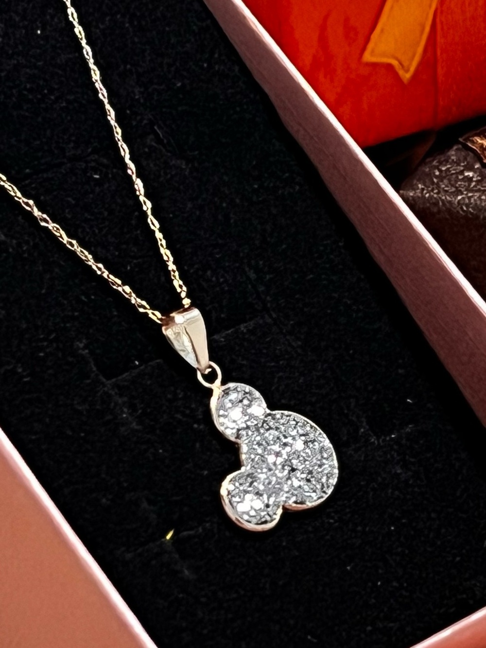 10k Gold Mickey Mouse Glitter Pendant Necklace